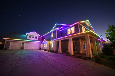 Modern home glowing with multicolor permanent EverLights